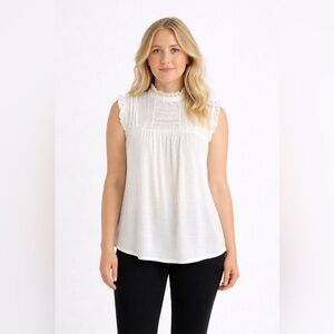 Cable & Gauge White Lace-Yoke Sleeveless Top